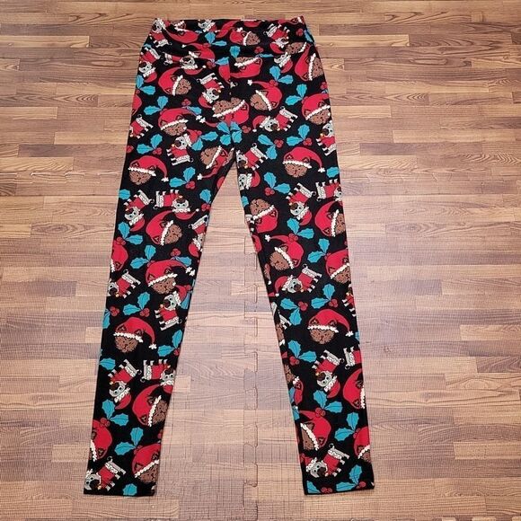 LuLaRoe Pug Holiday Leggings one size - Picture 2 of 8
